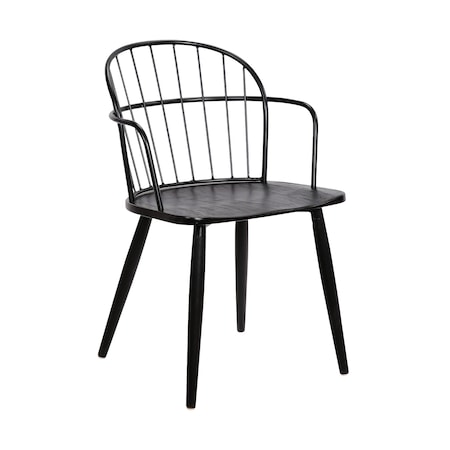 Armen Living Bradley Steel Framed Side Chair in Black Powder Coated Finish and Black Brushed Wood LCBDSIBLBL